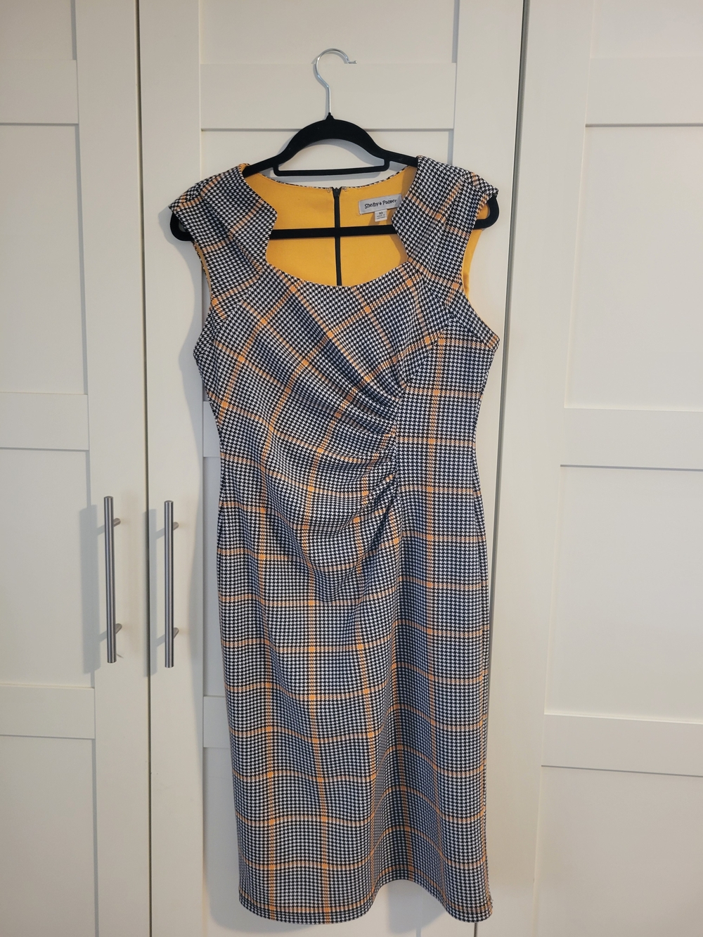 Shelby & Palmer Black and Yellow Plaid Midi Sheath Dress